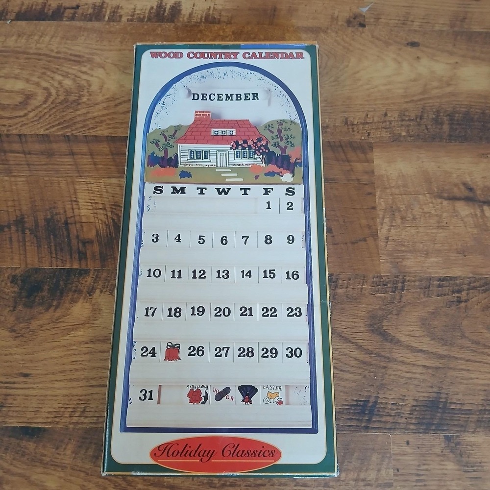Wood Country Calendar Holiday Classics Perpetual Calendar New In Box Sealed Vtg‎